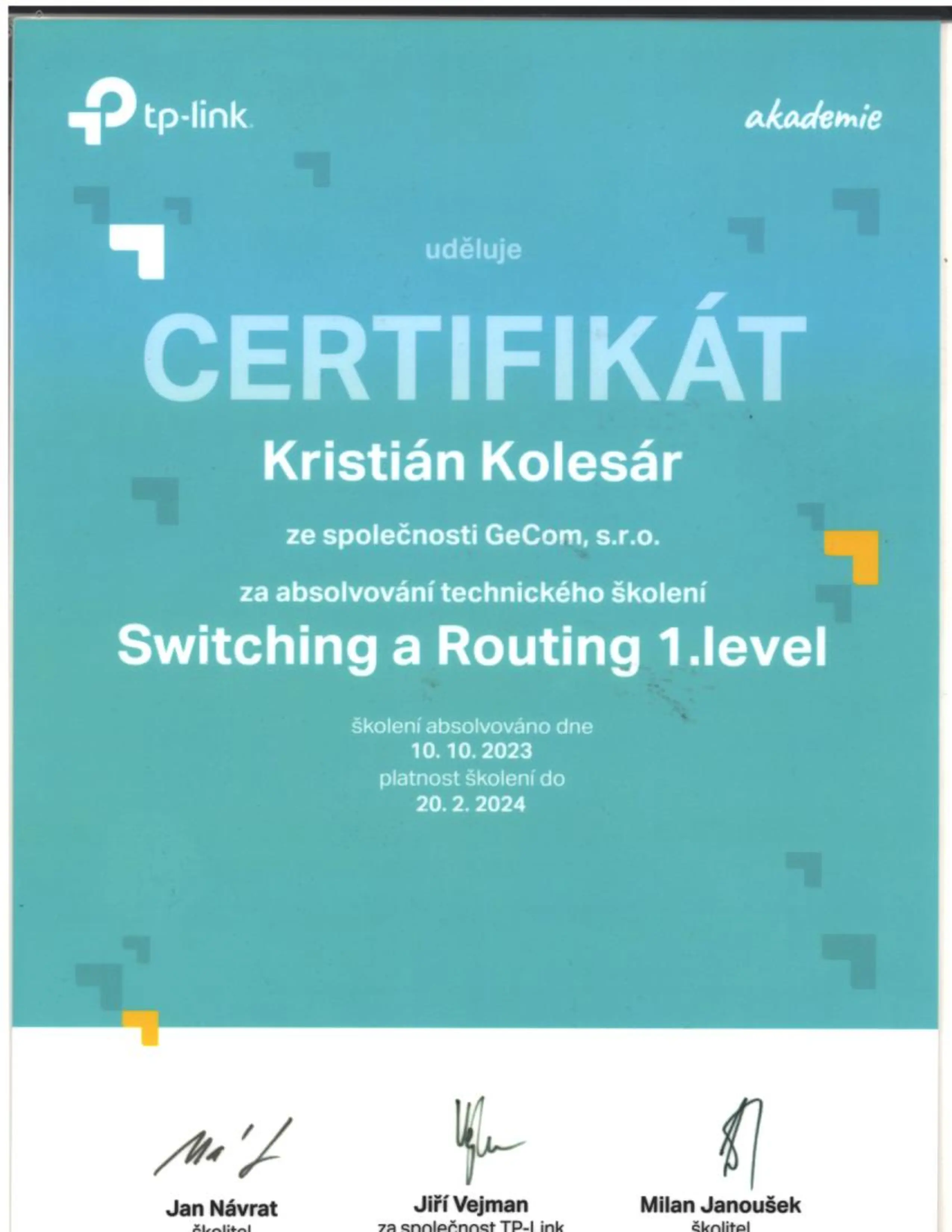 TP-Link Switching a Routing 1.level