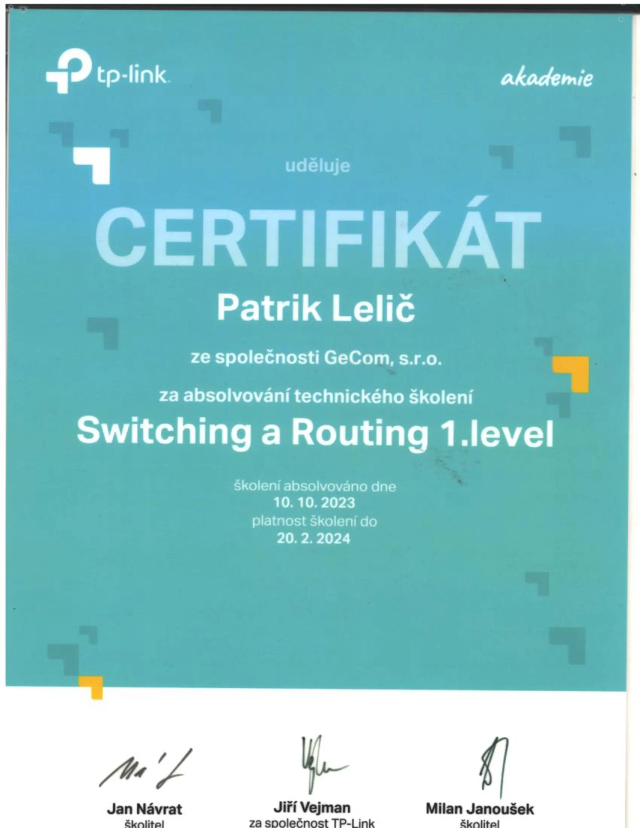 TP-Link Switching a Routing 1.level