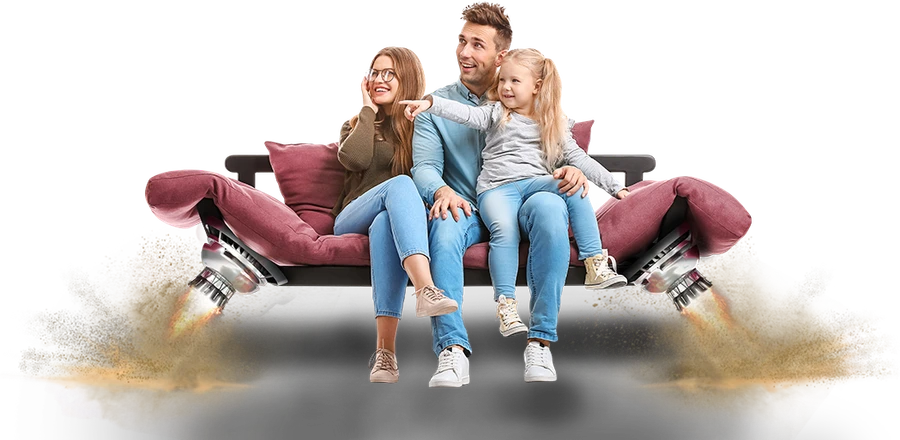 Rodina na pohovke pozerá televíziu