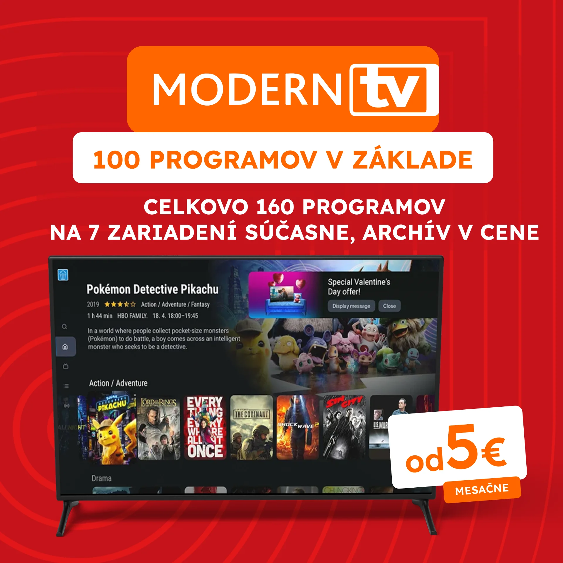 ModernTV — 100 programov v základe od 5 € mesačne